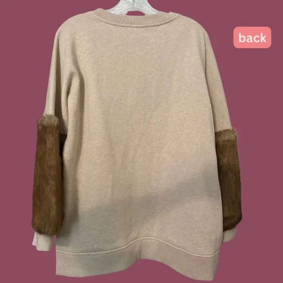 ⭐️ Elie Tahari Chante Knit Sweatshirt with Faux Fur Sleeves - Size Medium - NWOT - Picture 4 of 7